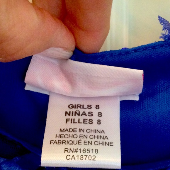 NWT Formal Dress Royal Blue with Ribboned 3 D flowers and purple sequins - Picture 3 of 8